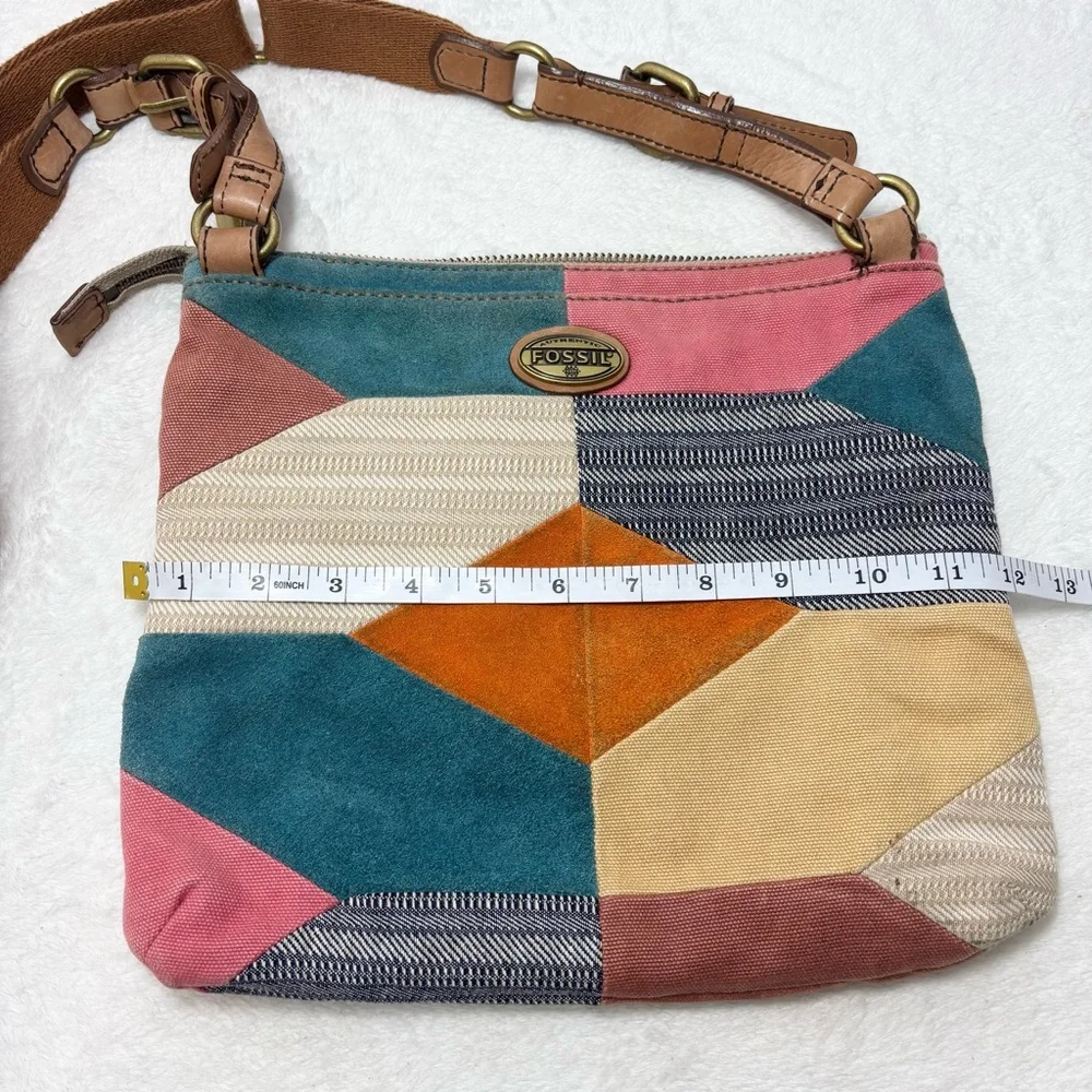 Fossil Vintage Patchwork‎ Suede Colorful Boho Style Geometric Crossbody Bag